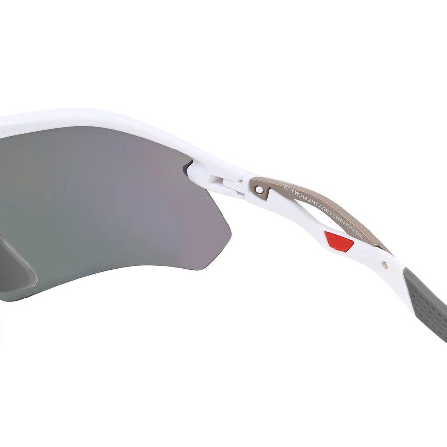 Falcon | White Large Half Rim Shield Sports Sunglasses for Men & Women [Mirrored]
