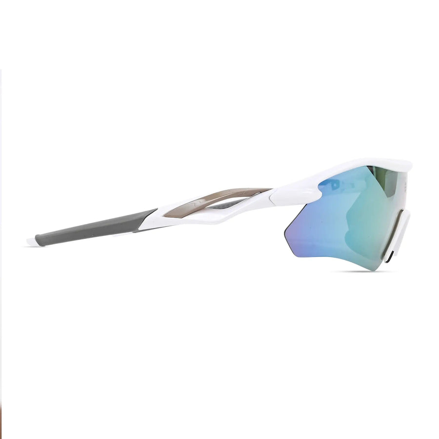Falcon | White Large Half Rim Shield Sports Sunglasses for Men & Women [Mirrored]