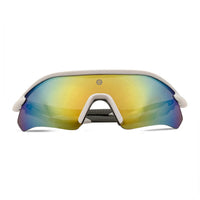Falcon | White Large Half Rim Shield Sports Sunglasses for Men & Women [Mirrored]