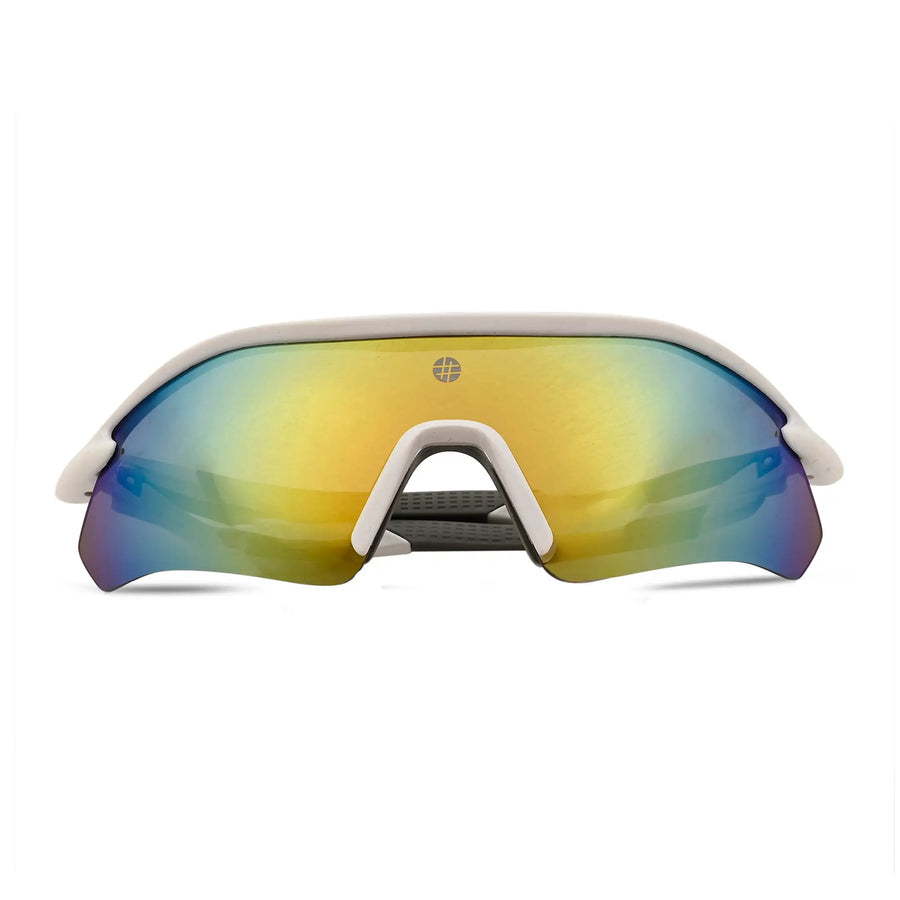Falcon | White Large Half Rim Shield Sports Sunglasses for Men & Women [Mirrored]