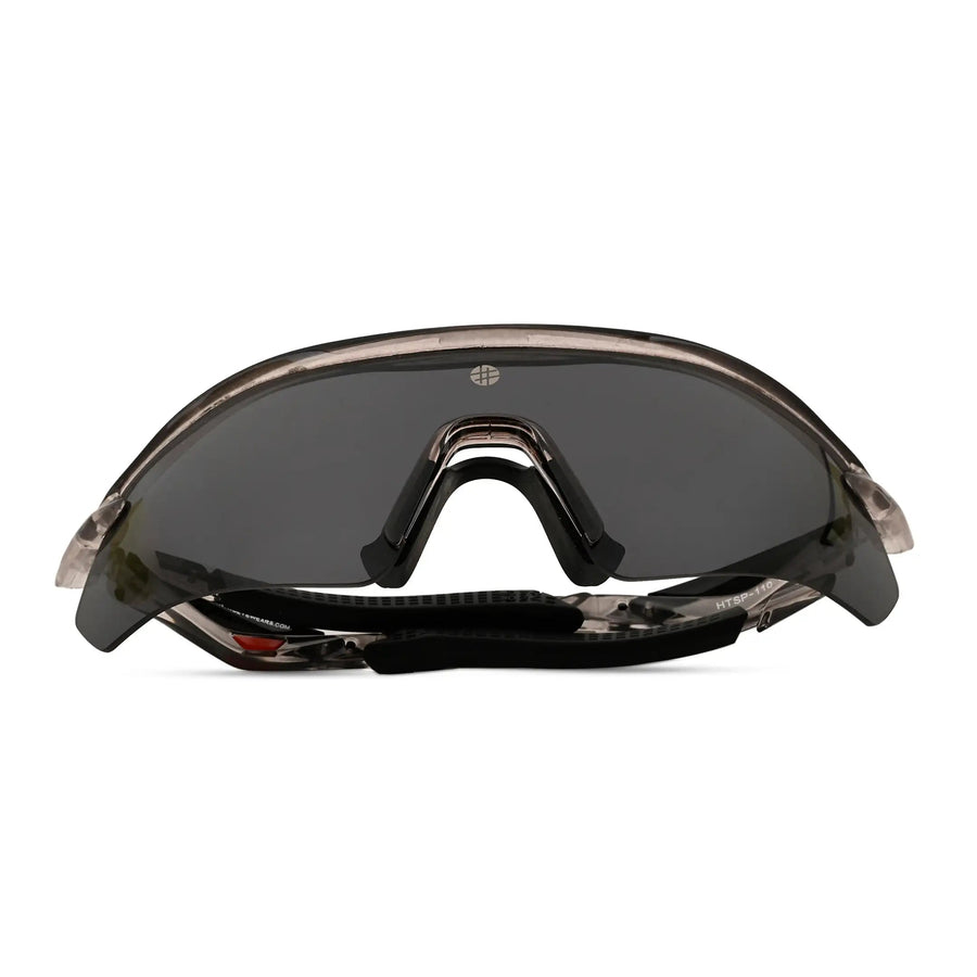 Falcon | Transparent Grey Large Half Rim Shield Sports Sunglasses for Men & Women [Mirrored]