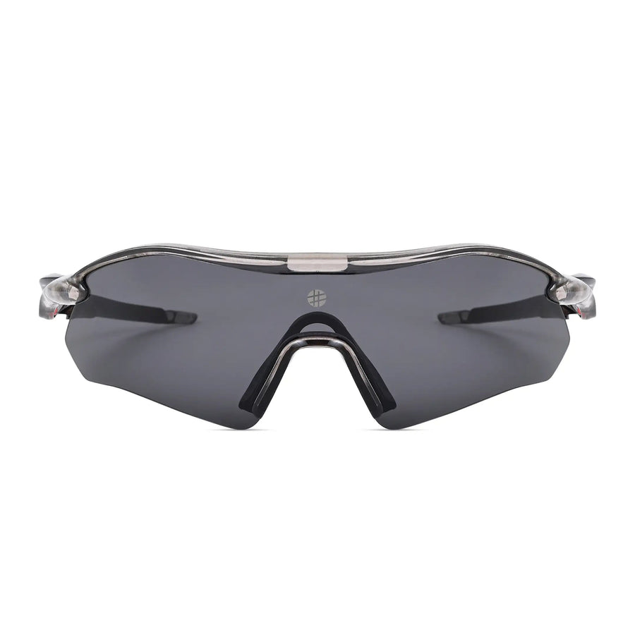 Falcon | Transparent Grey Large Half Rim Shield Sports Sunglasses for Men & Women [Mirrored]