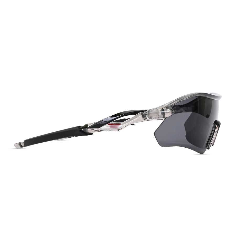 Falcon | Transparent Grey Large Half Rim Shield Sports Sunglasses for Men & Women [Mirrored]
