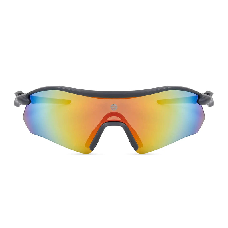 Falcon | Grey Large Half Rim Shield Sports Sunglasses for Men & Women [Mirrored]