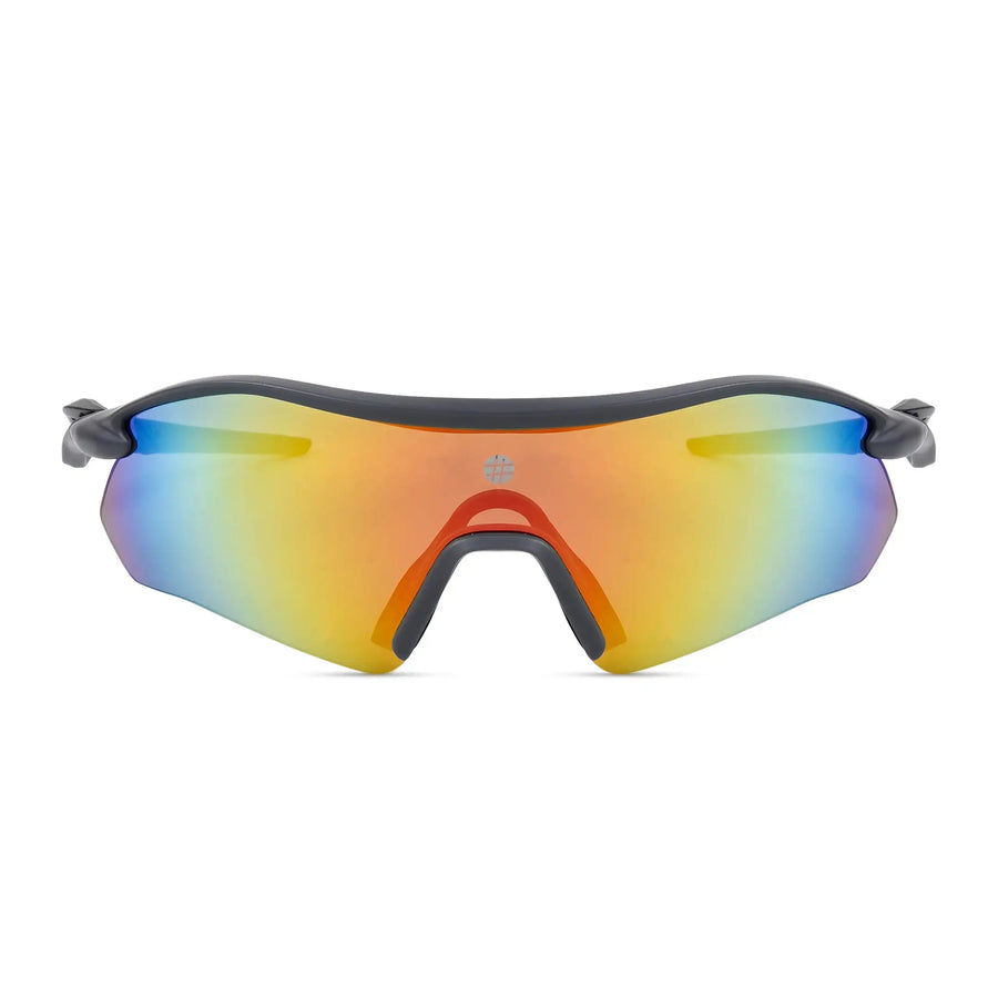 Falcon | Grey Large Half Rim Shield Sports Sunglasses for Men & Women [Mirrored]