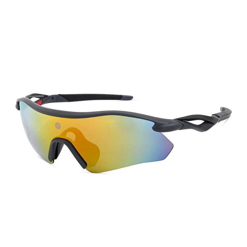 Falcon | Grey Large Half Rim Shield Sports Sunglasses for Men & Women [Mirrored]
