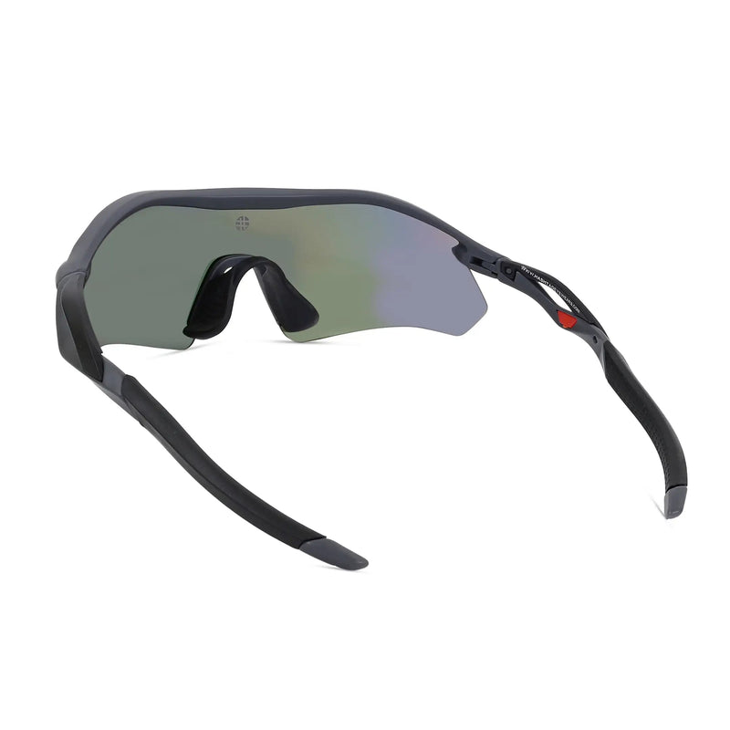Falcon | Grey Large Half Rim Shield Sports Sunglasses for Men & Women [Mirrored]