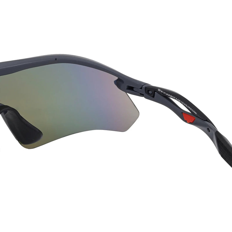 Falcon | Grey Large Half Rim Shield Sports Sunglasses for Men & Women [Mirrored]