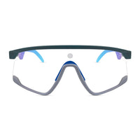 Pulse | Mate Green & Grey Large Half Rim Shield Sports Sunglasses for Men & Women [MIRRORED]