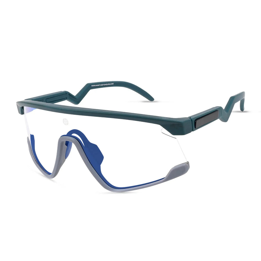 Pulse | Mate Green & Grey Large Half Rim Shield Sports Sunglasses for Men & Women [MIRRORED]