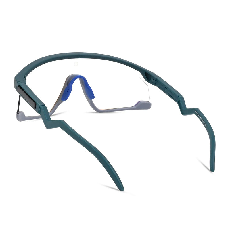 Pulse | Mate Green & Grey Large Half Rim Shield Sports Sunglasses for Men & Women [MIRRORED]