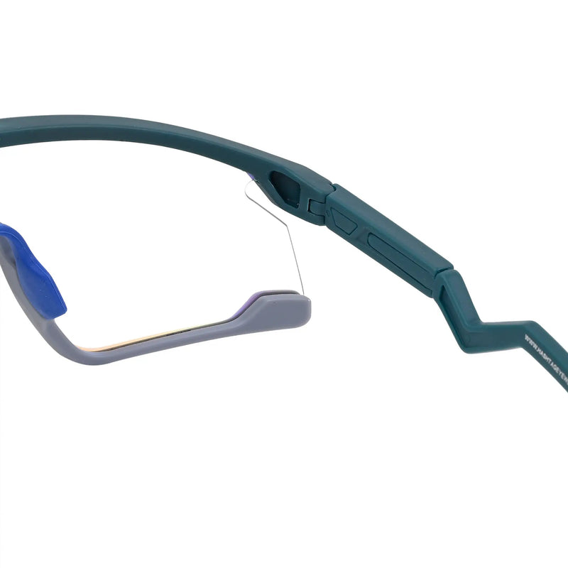 Pulse | Mate Green & Grey Large Half Rim Shield Sports Sunglasses for Men & Women [MIRRORED]