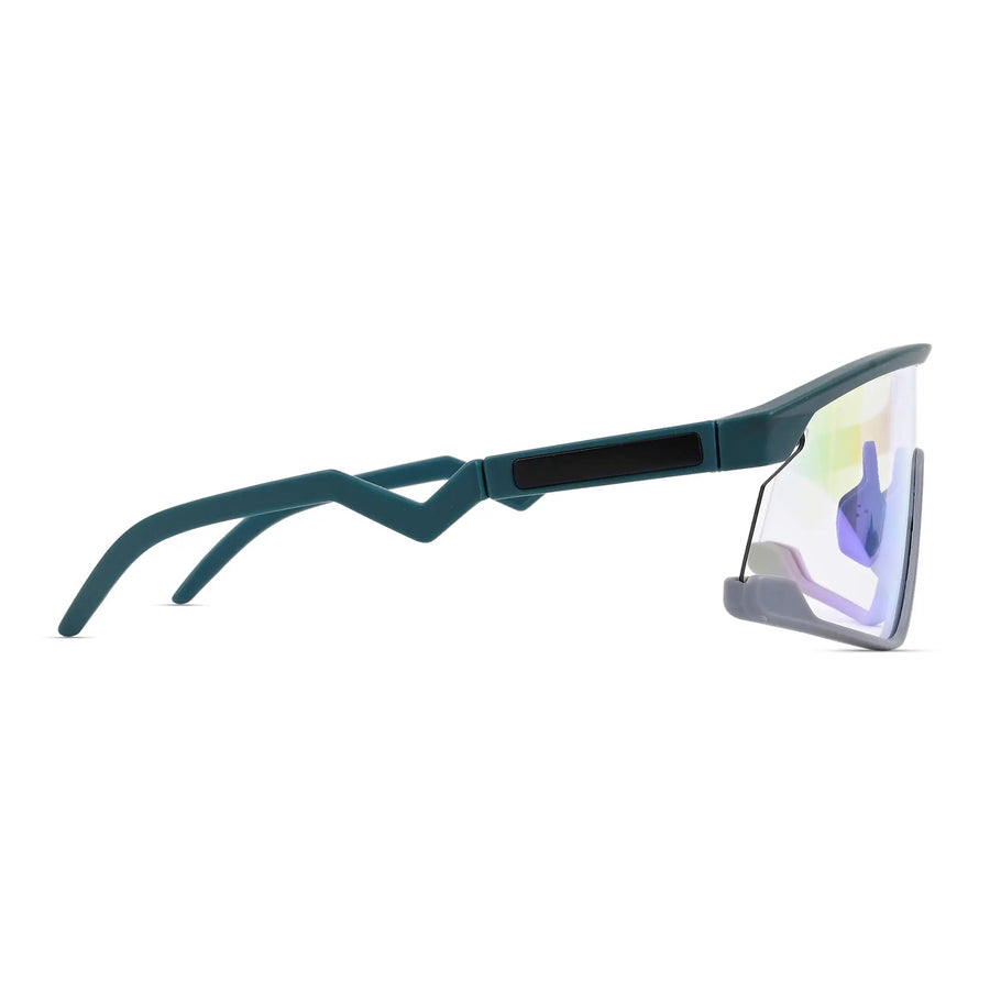 Pulse | Mate Green & Grey Large Half Rim Shield Sports Sunglasses for Men & Women [MIRRORED]