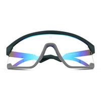 Pulse | Mate Green & Grey Large Half Rim Shield Sports Sunglasses for Men & Women [MIRRORED]