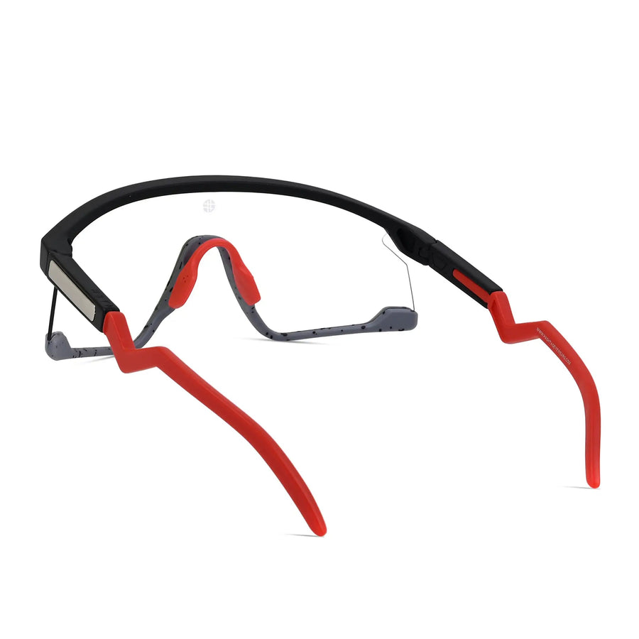 Pulse | Black-Grey Texture Large Half Rim Shield Sports Sunglasses for Men & Women [MIRRORED]