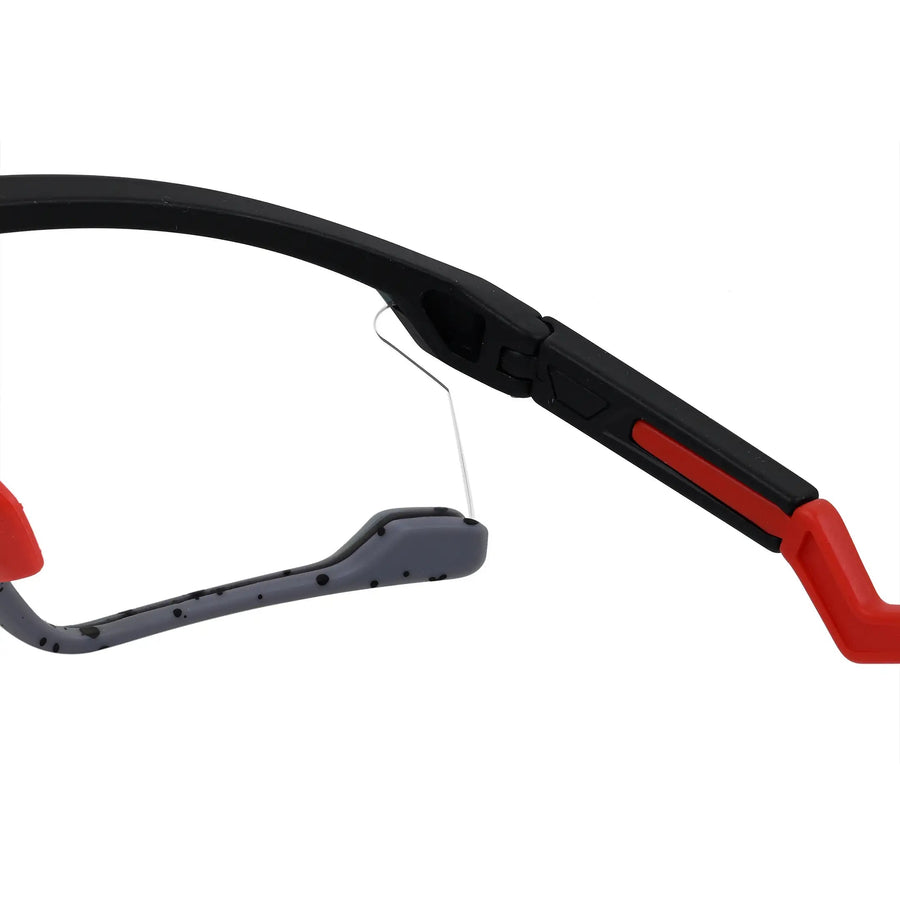 Pulse | Black-Grey Texture Large Half Rim Shield Sports Sunglasses for Men & Women [MIRRORED]