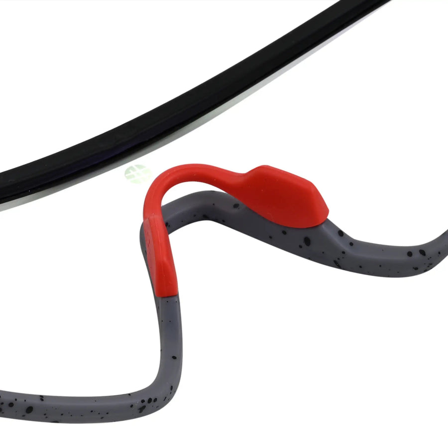 Pulse | Black-Grey Texture Large Half Rim Shield Sports Sunglasses for Men & Women [MIRRORED]