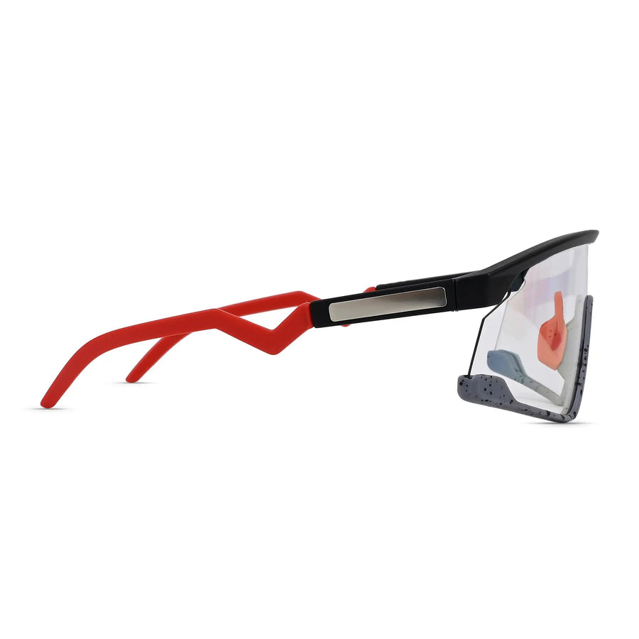 Pulse | Black-Grey Texture Large Half Rim Shield Sports Sunglasses for Men & Women [MIRRORED]