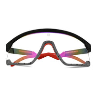Pulse | Black-Grey Texture Large Half Rim Shield Sports Sunglasses for Men & Women [MIRRORED]