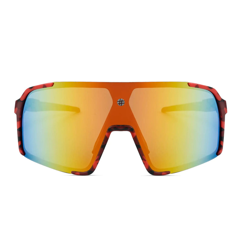 Swift | Red-Black Texture Large Full Rim Visor Sports Sunglasses for Men & Women [Mirrored]