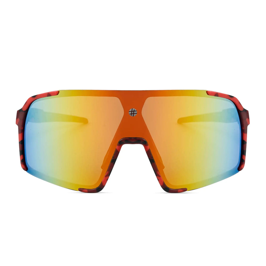 Swift | Red-Black Texture Large Full Rim Visor Sports Sunglasses for Men & Women [Mirrored]