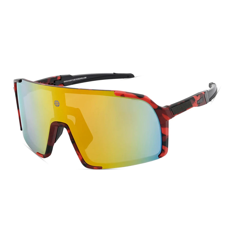 Swift | Red-Black Texture Large Full Rim Visor Sports Sunglasses for Men & Women [Mirrored]
