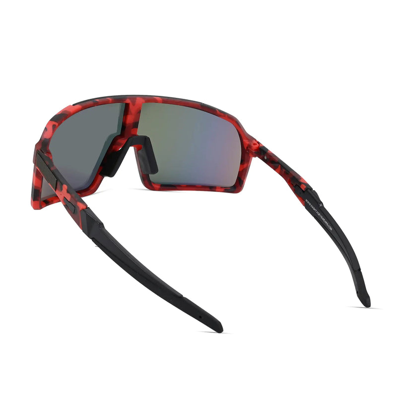 Swift | Red-Black Texture Large Full Rim Visor Sports Sunglasses for Men & Women [Mirrored]