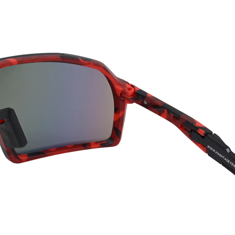 Swift | Red-Black Texture Large Full Rim Visor Sports Sunglasses for Men & Women [Mirrored]