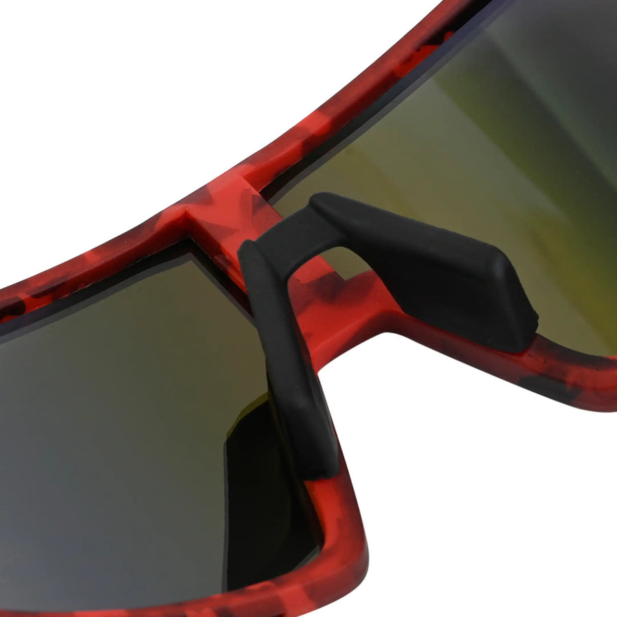 Swift | Red-Black Texture Large Full Rim Visor Sports Sunglasses for Men & Women [Mirrored]