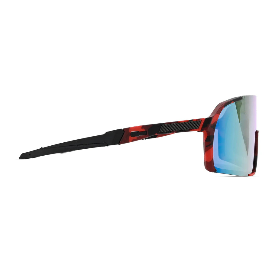 Swift | Red-Black Texture Large Full Rim Visor Sports Sunglasses for Men & Women [Mirrored]