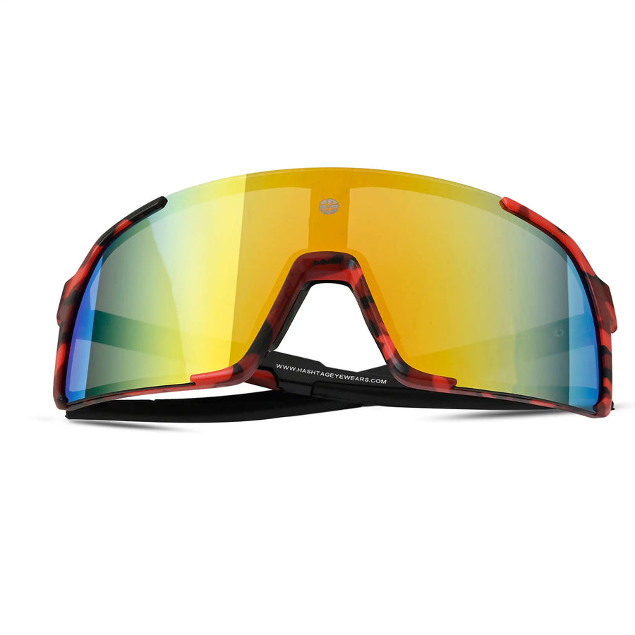 Swift | Red-Black Texture Large Full Rim Visor Sports Sunglasses for Men & Women [Mirrored]