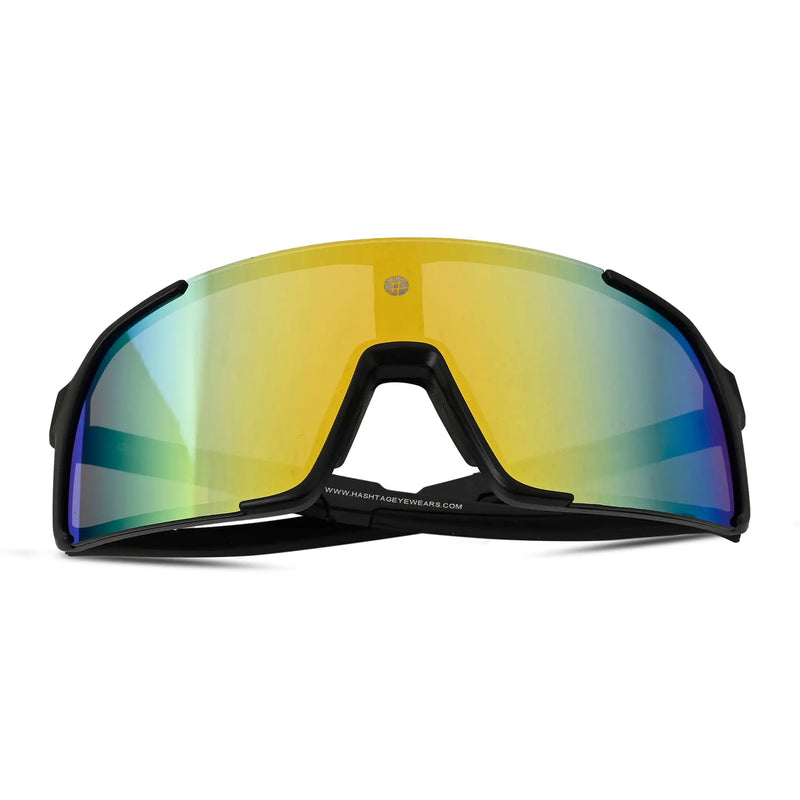 Swift | Black Large Full Rim Visor Sports Sunglasses for Men & Women [Mirrored]