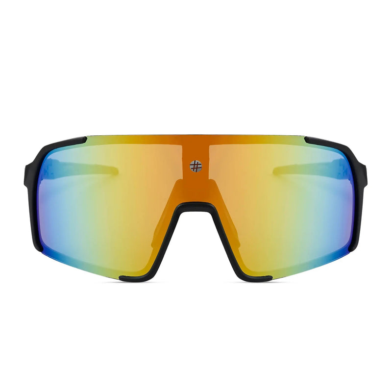 Swift | Black Large Full Rim Visor Sports Sunglasses for Men & Women [Mirrored]