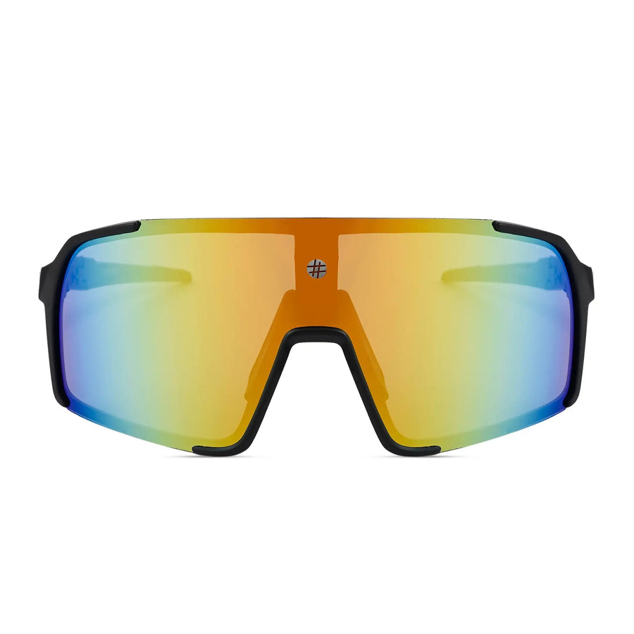Swift | Black Large Full Rim Visor Sports Sunglasses for Men & Women [Mirrored]