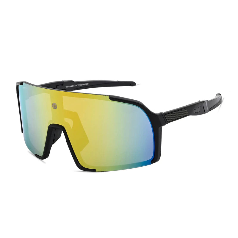 Swift | Black Large Full Rim Visor Sports Sunglasses for Men & Women [Mirrored]