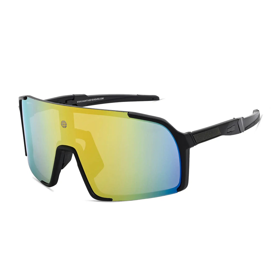 Swift | Black Large Full Rim Visor Sports Sunglasses for Men & Women [Mirrored]