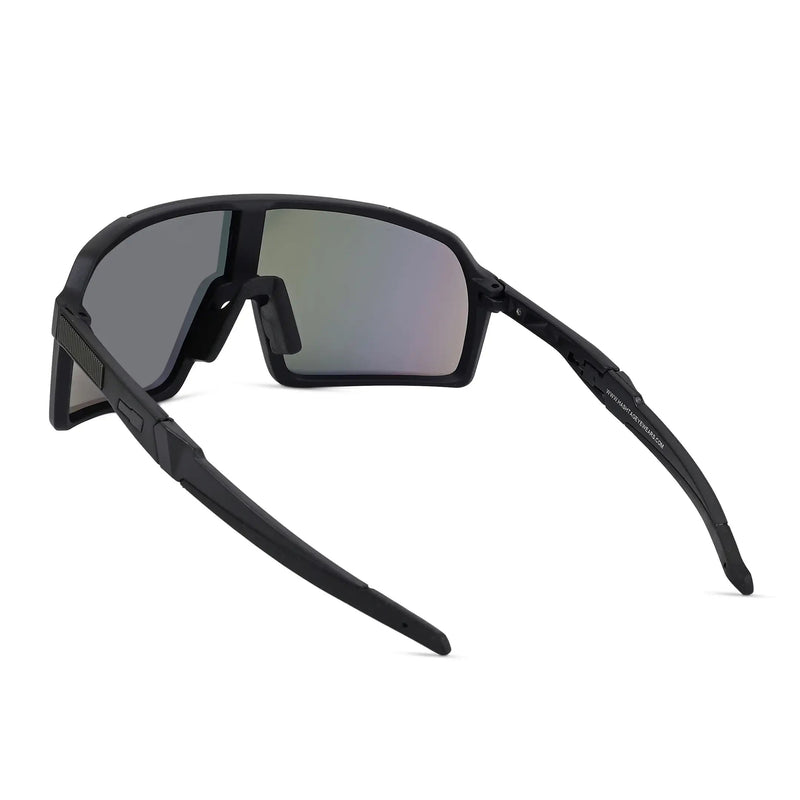 Swift | Black Large Full Rim Visor Sports Sunglasses for Men & Women [Mirrored]