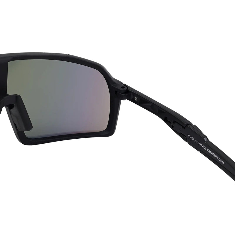 Swift | Black Large Full Rim Visor Sports Sunglasses for Men & Women [Mirrored]