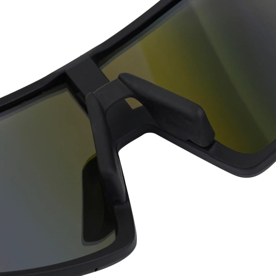 Swift | Black Large Full Rim Visor Sports Sunglasses for Men & Women [Mirrored]