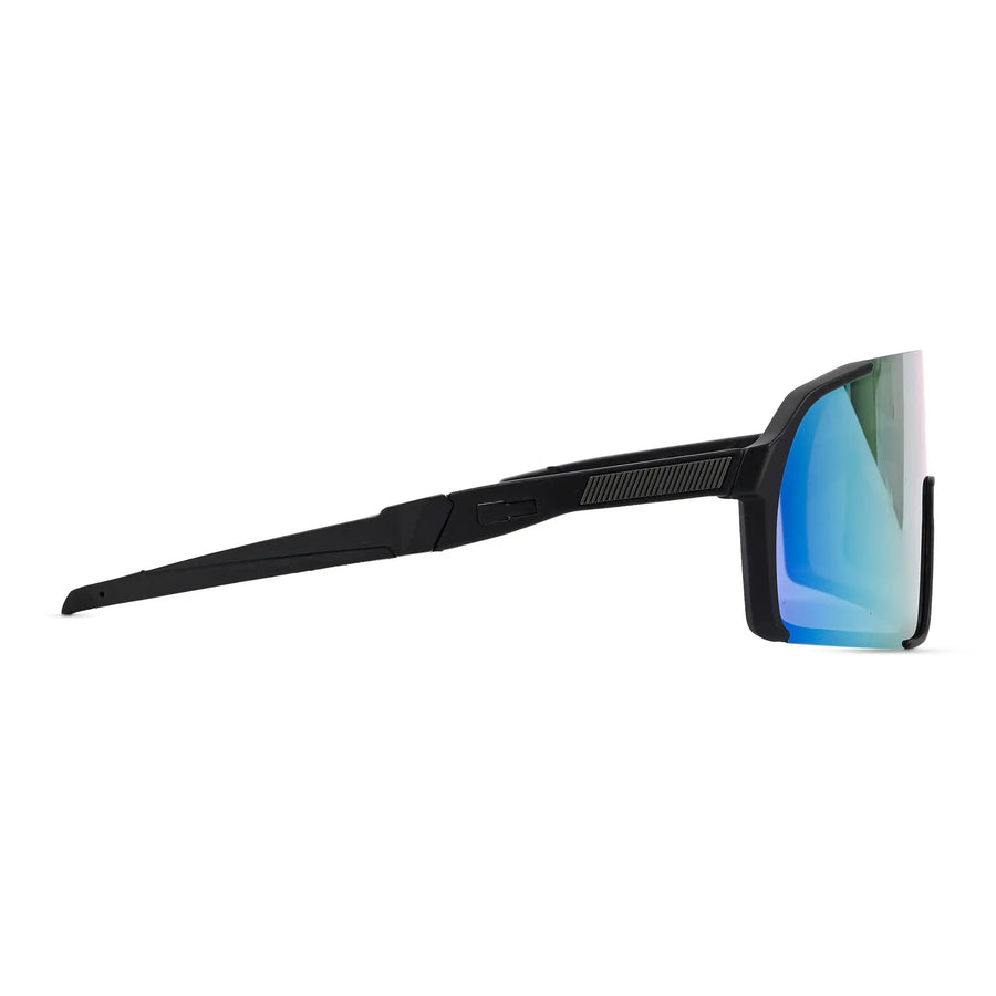 Swift | Black Large Full Rim Visor Sports Sunglasses for Men & Women [Mirrored]