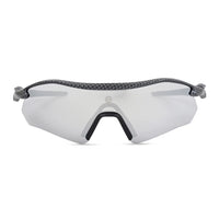 Falcon | Grey Texture Large Half Rim Shield Sports Sunglasses for Men & Women [Mirrored]