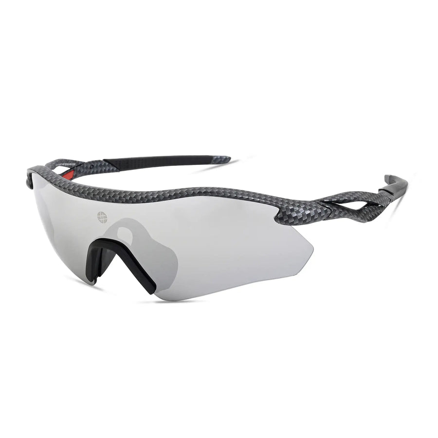 Falcon | Grey Texture Large Half Rim Shield Sports Sunglasses for Men & Women [Mirrored]