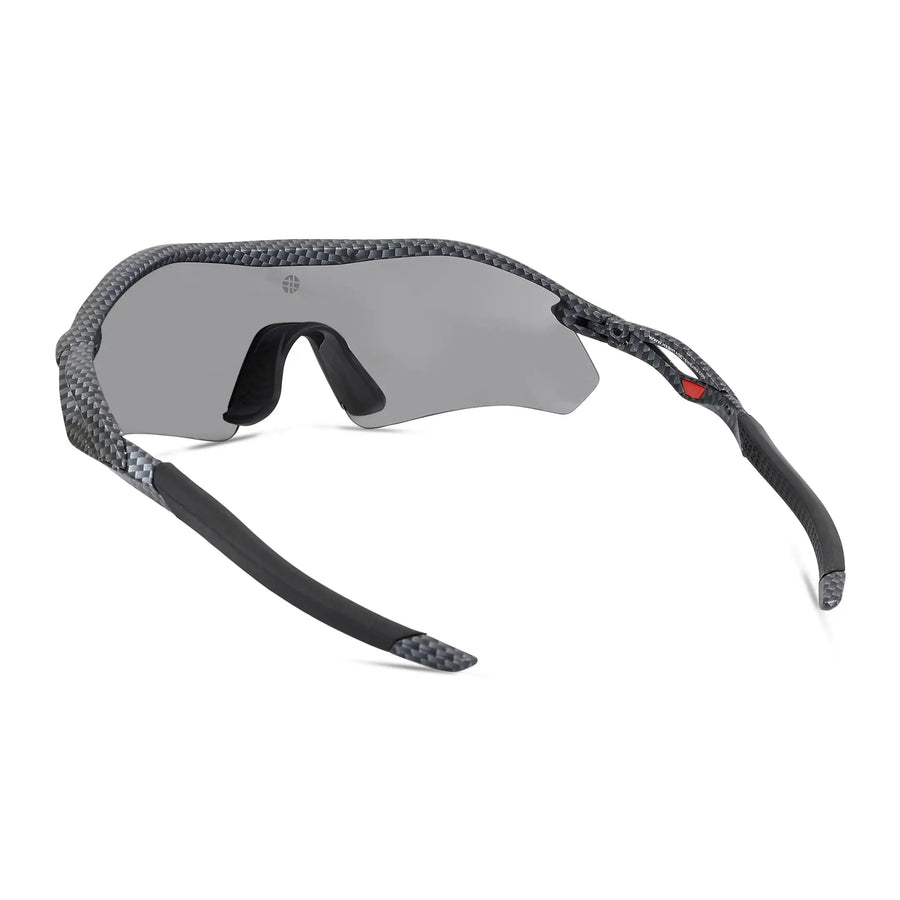 Falcon | Grey Texture Large Half Rim Shield Sports Sunglasses for Men & Women [Mirrored]