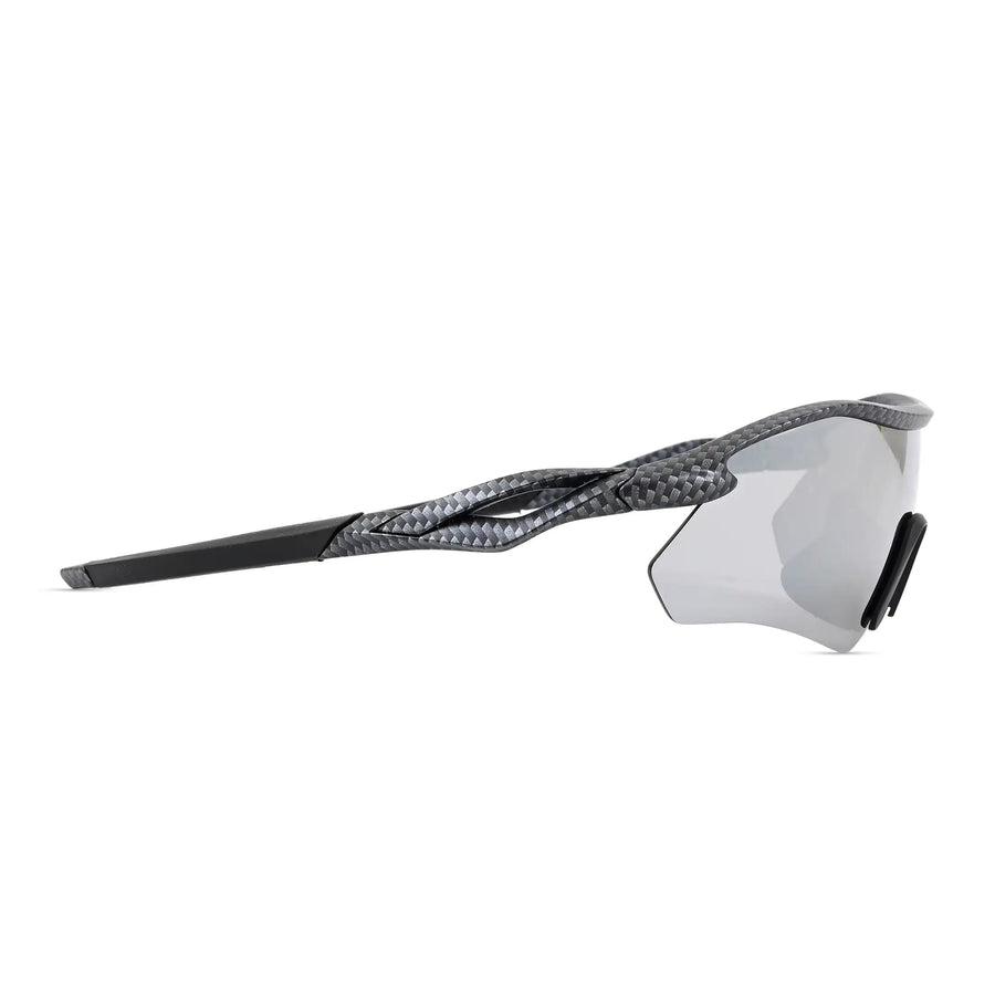 Falcon | Grey Texture Large Half Rim Shield Sports Sunglasses for Men & Women [Mirrored]