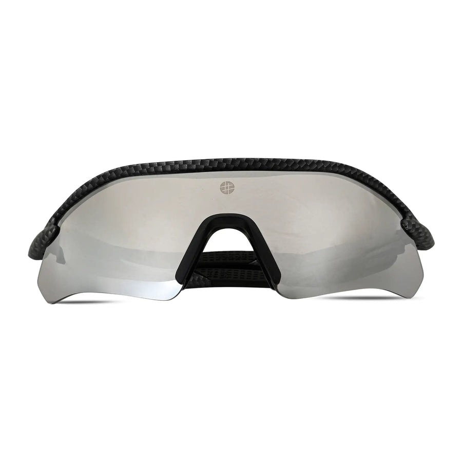 Falcon | Grey Texture Large Half Rim Shield Sports Sunglasses for Men & Women [Mirrored]