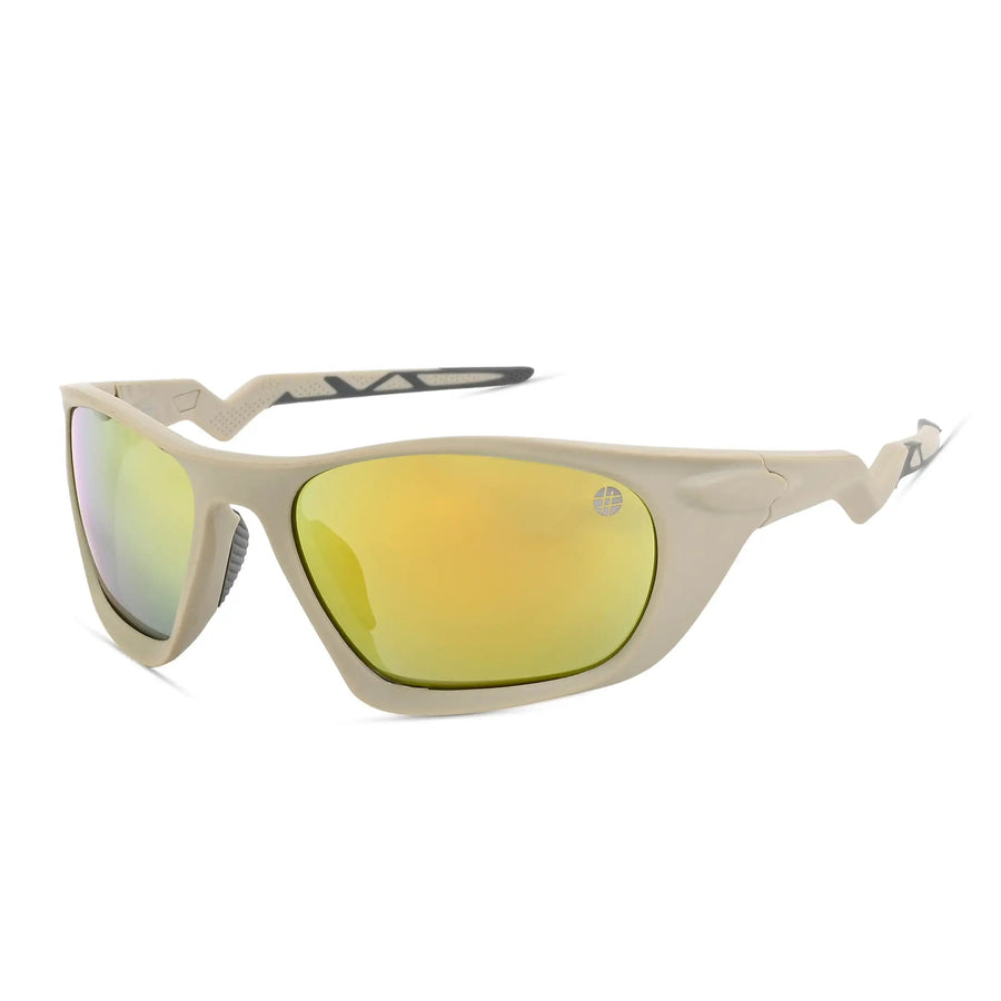 Lateralis | Cream Large Full Rim Wraparound Sports Sunglasses for Men & Women [Mirrored]