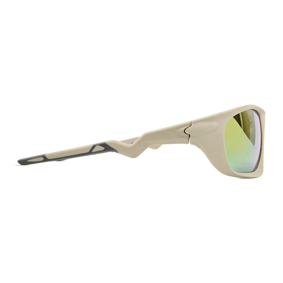 Lateralis | Cream Large Full Rim Wraparound Sports Sunglasses for Men & Women [Mirrored]