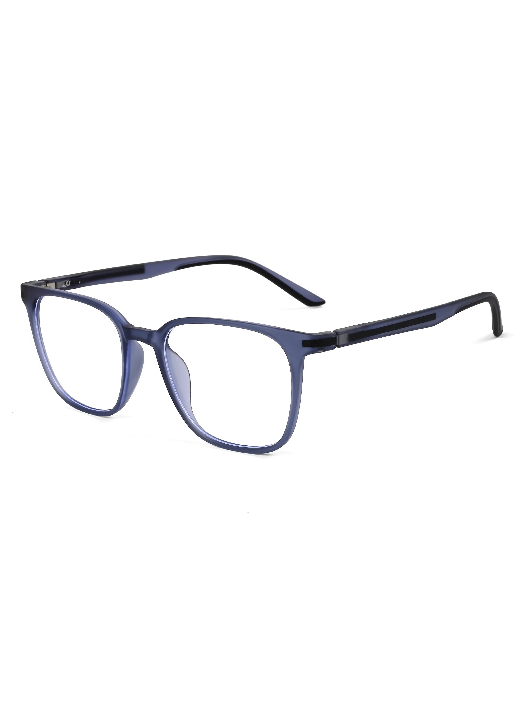 Blokz | Transparent Navy Blue Medium Full Rim RECTANGLE Computer Glasses for Men & Women [Blue Block]