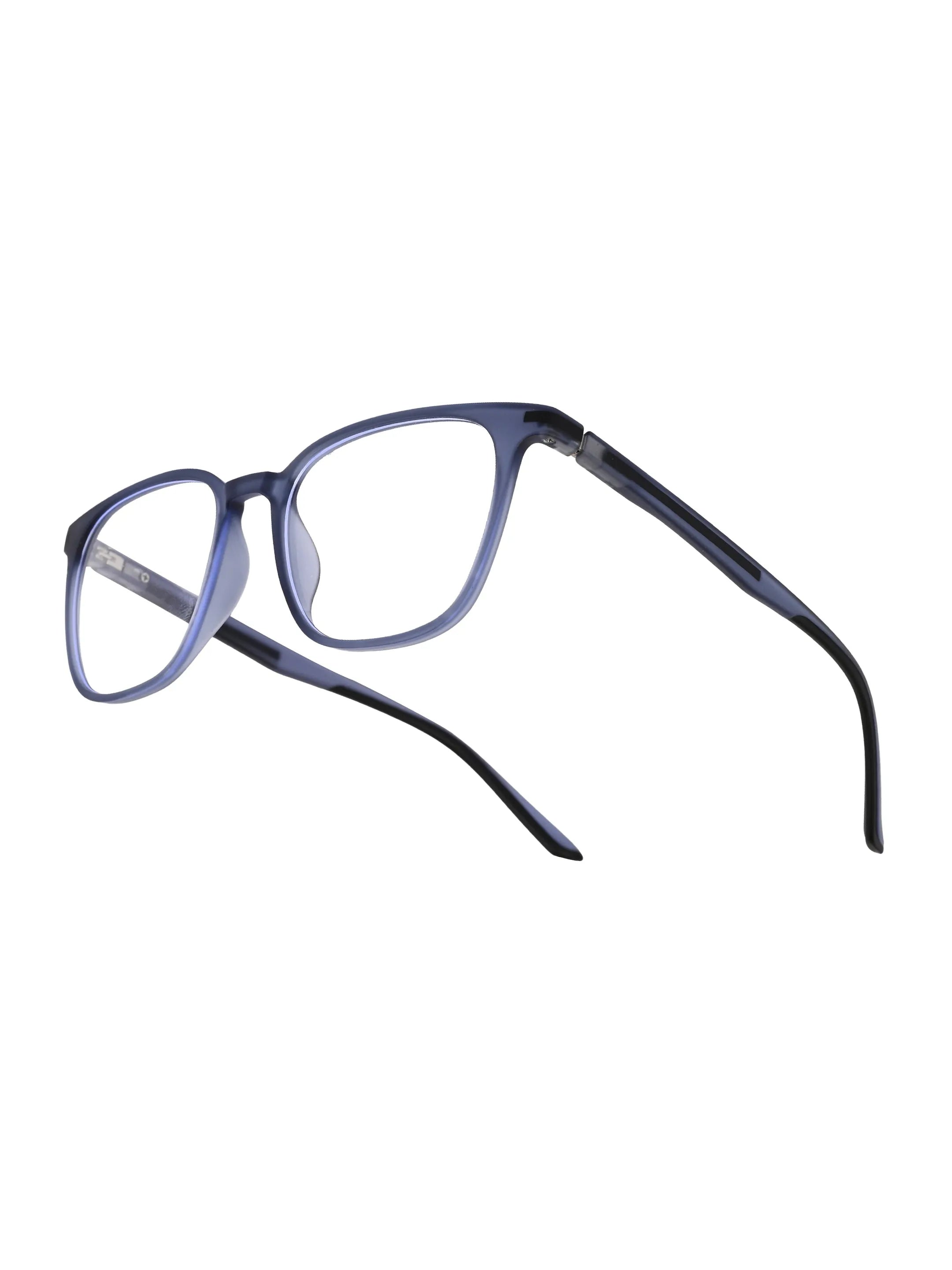 Blokz | Transparent Navy Blue Medium Full Rim RECTANGLE Computer Glasses for Men & Women [Blue Block]