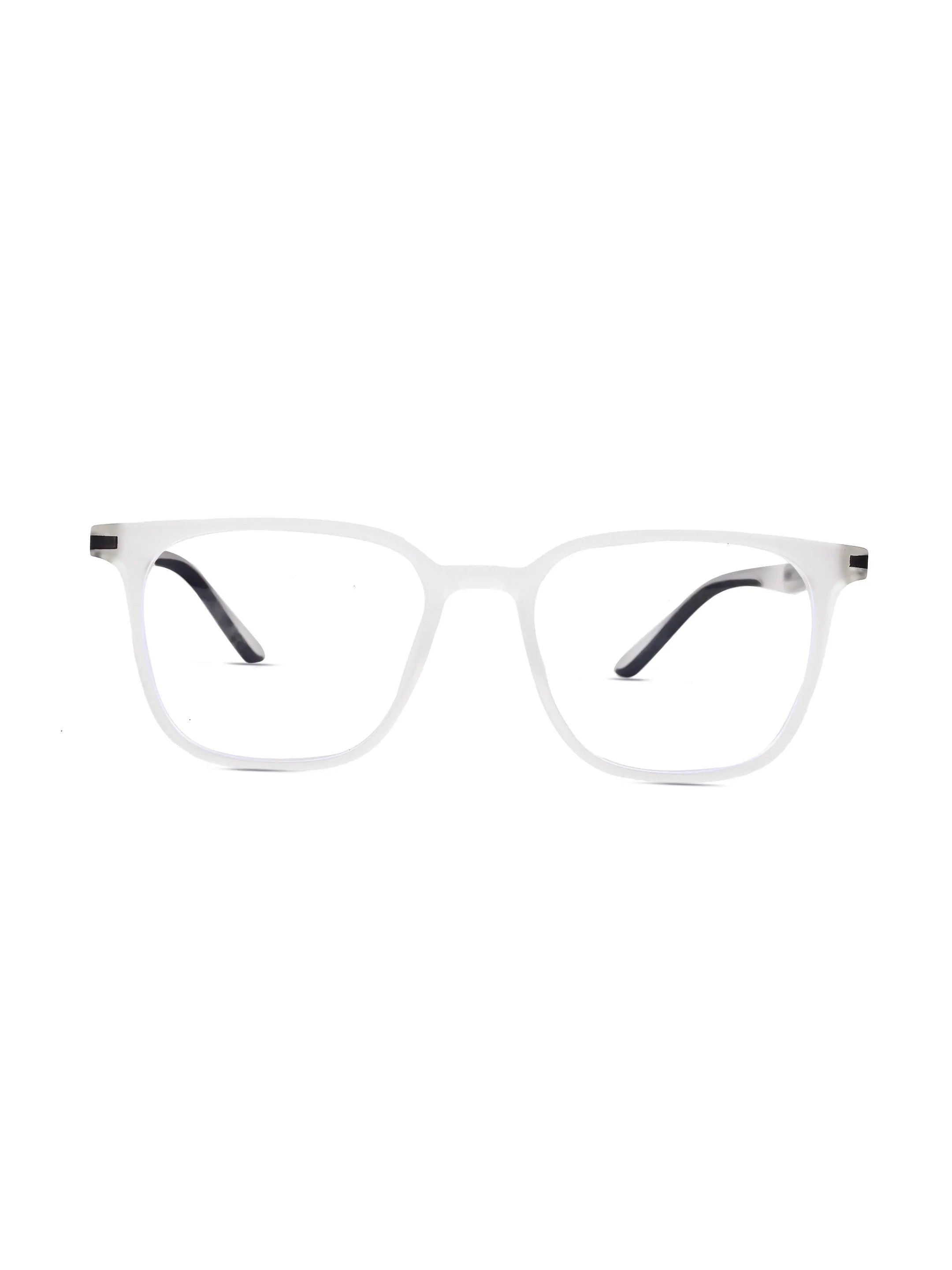 Blokz | Transparent White Medium Full Rim RECTANGLE Computer Glasses for Men & Women [Blue Block]